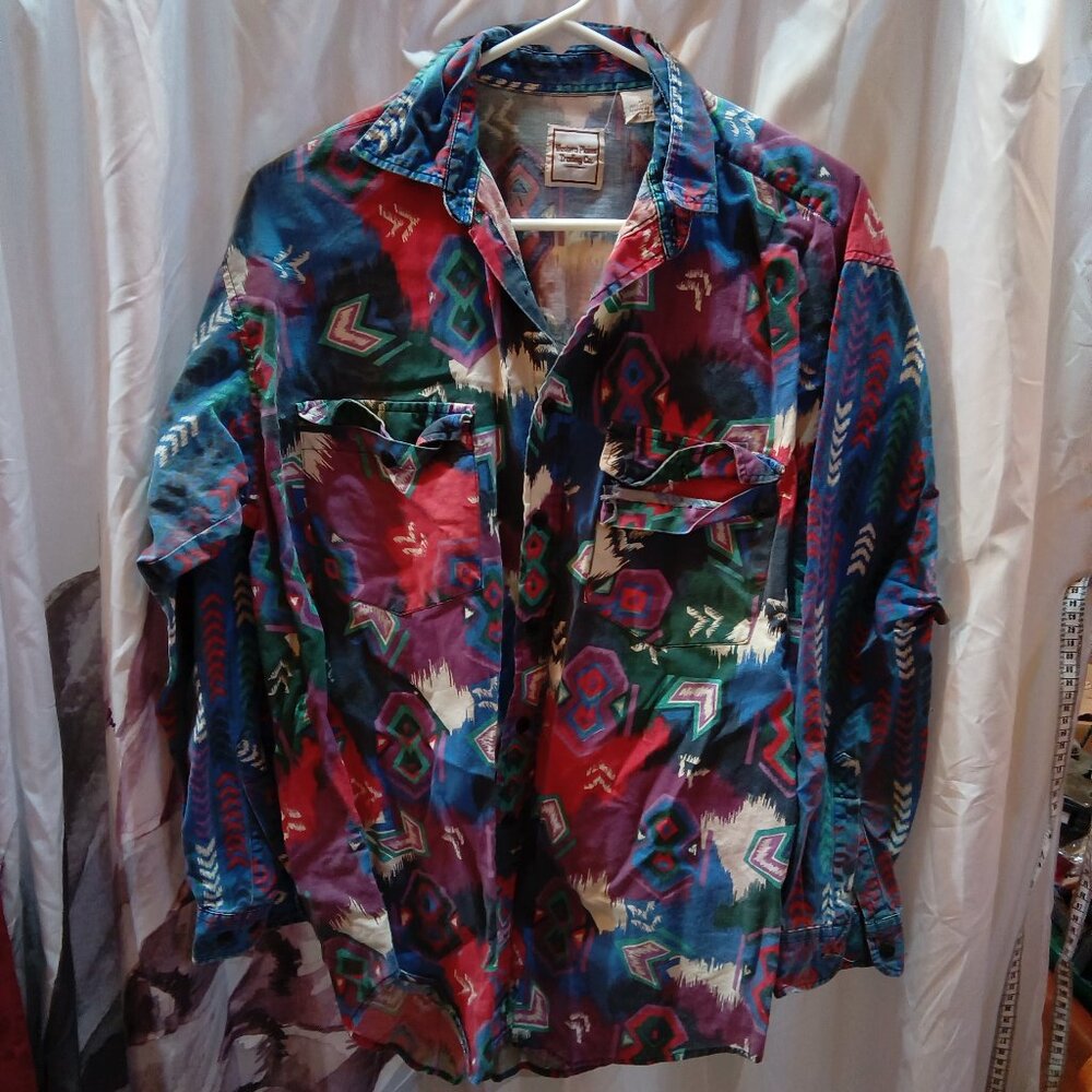 Vintage Western Plains Trading co multi color Button up Med